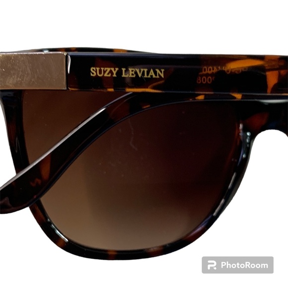 Suzy Levian Tortoise Shell Sunglasses Brown Polarized Oversized Gold Trim - Picture 6 of 7